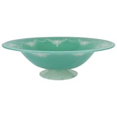 Art Deco Steuben Jade & Alabaster Glass York Pattern Footed Bowl or Centerpiece