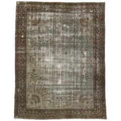 Distressed Vintage Persian Kerman Rug with Rustic Gustavian Style