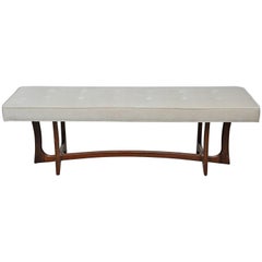 Sculptural Walnut Bench with Cream Upholstery, Adrian Pearsall