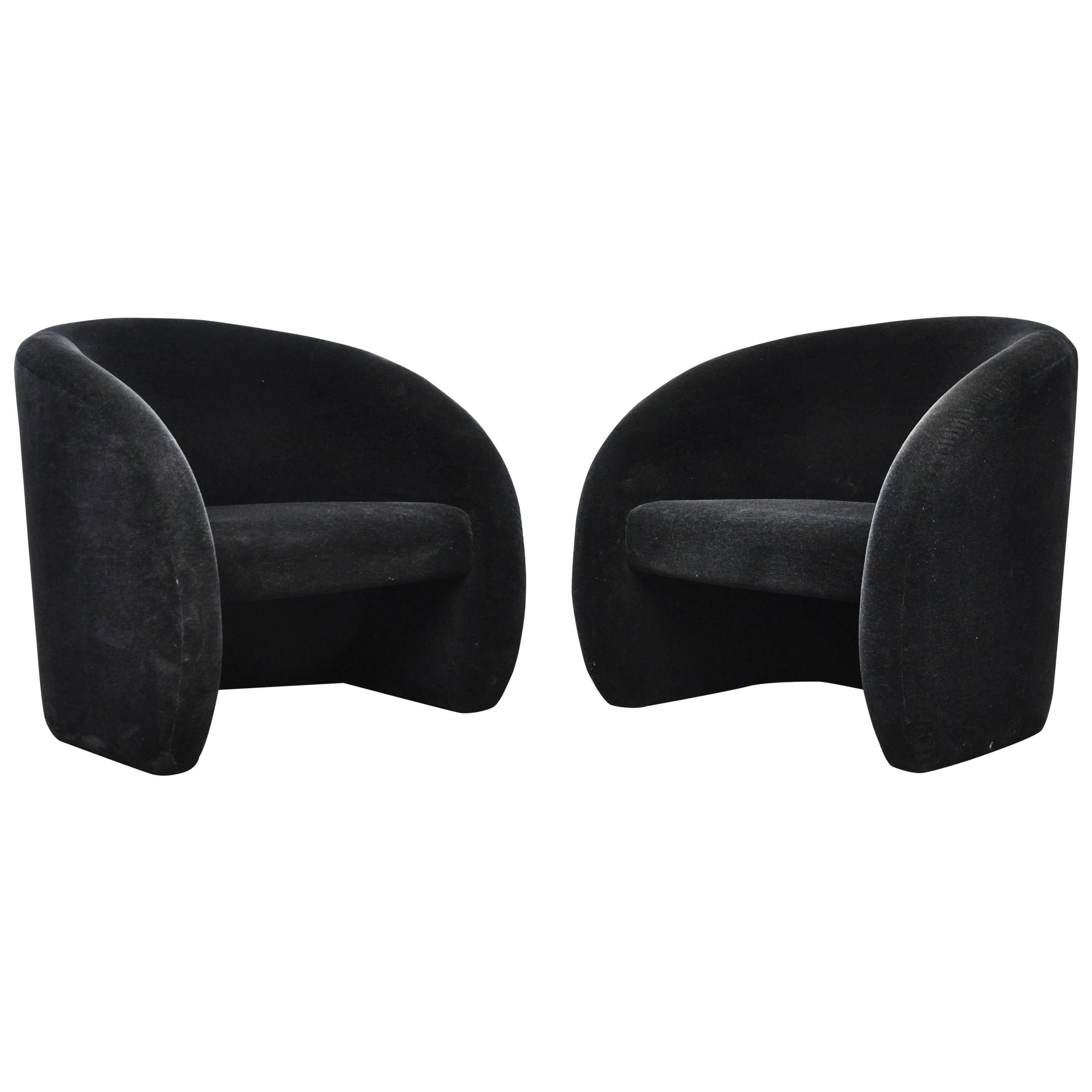 Brueton Barrel Lounge Chairs in Black Mohair