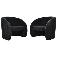 Brueton Barrel Lounge Chairs in Black Mohair