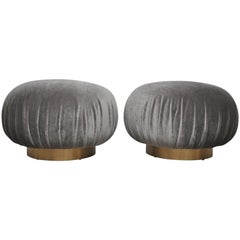 Pair of Adrian Pearsall Swivel Pouf Ottomans on Brushed Brass Bases