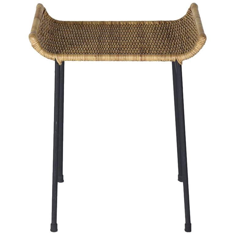 Midcentury brazilian Stool w/ Structure in Metal and Reed by unknown author, 50s