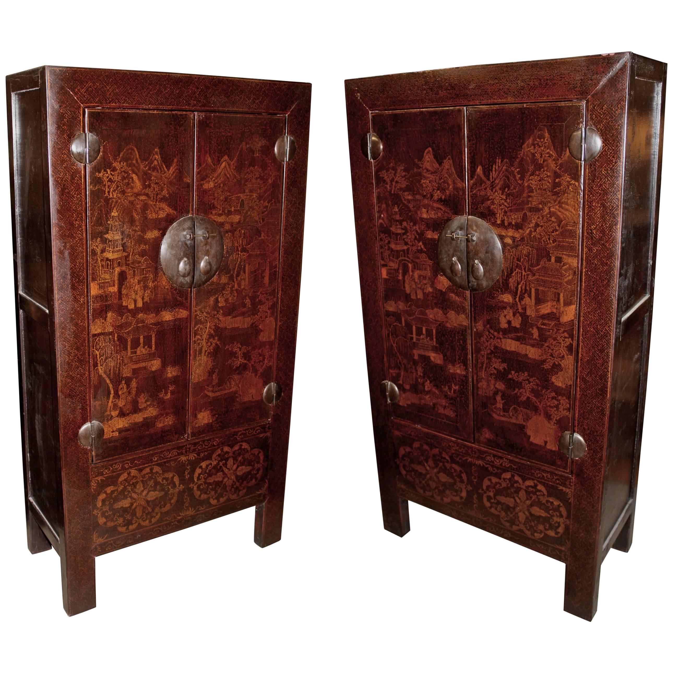 Pair of Late 19th Century Chinese Elmwood Cabinets