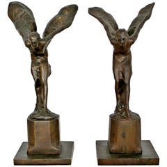 Art Deco Pair of Bronze Sculptures Spirit of Ecstasy Charles Sykes Rolls Royce