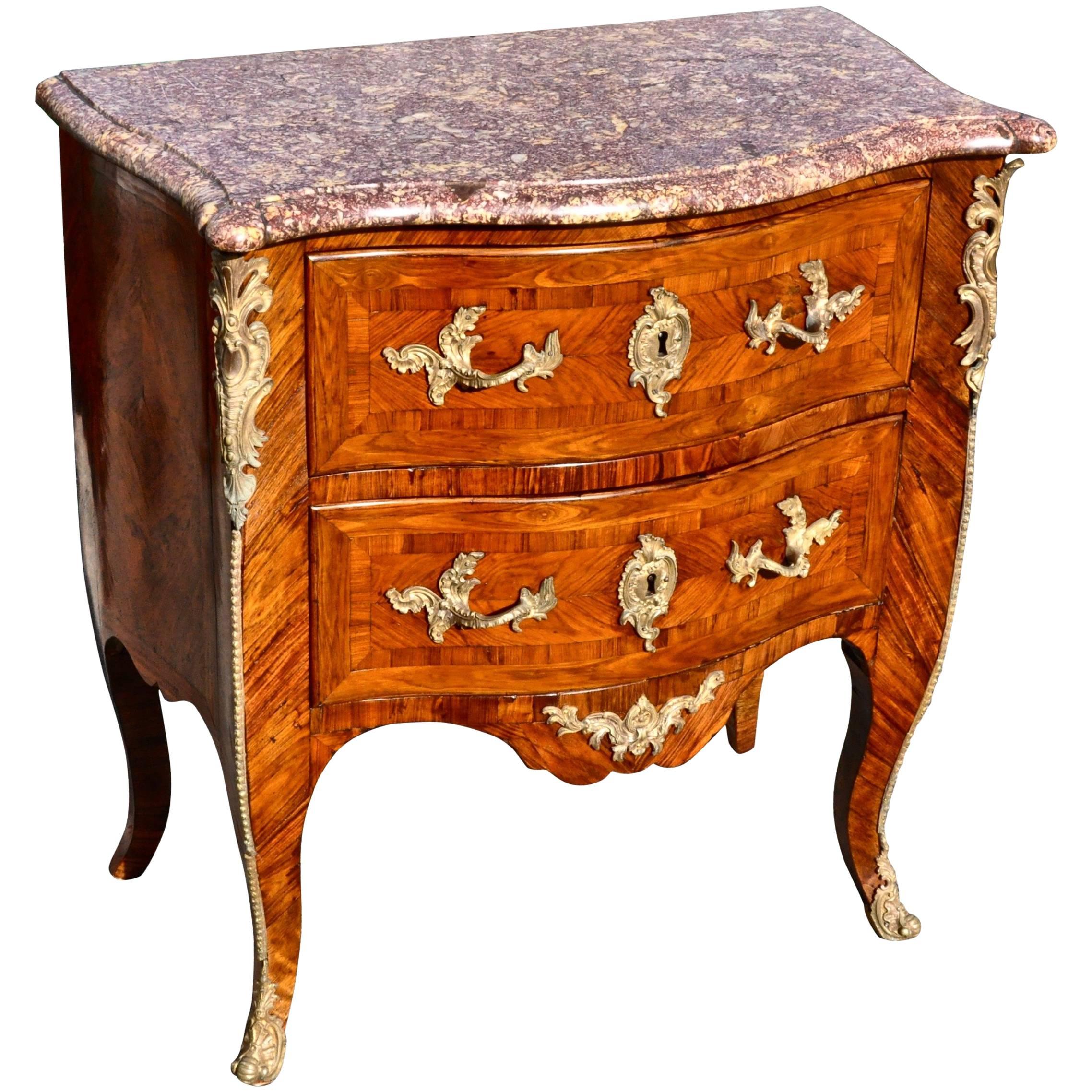Period 18th Century Kingwood Marble-Top Louis XV Commode, Signed Saunier
