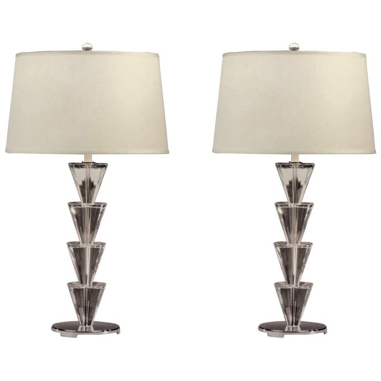 Italian Mid-Century Modern Style Crystal and Silver Table Lamps Fontana ...