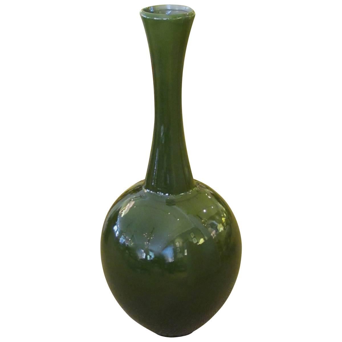 Monumental American 1960s Olive-Green Glazed Bottle-Form Floor Vase