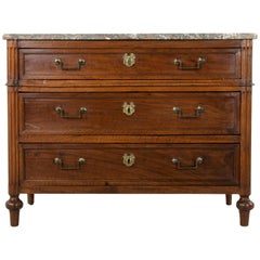Late 18th Century French Louis XVI Period Walnut Commode, Chest with Marble Top