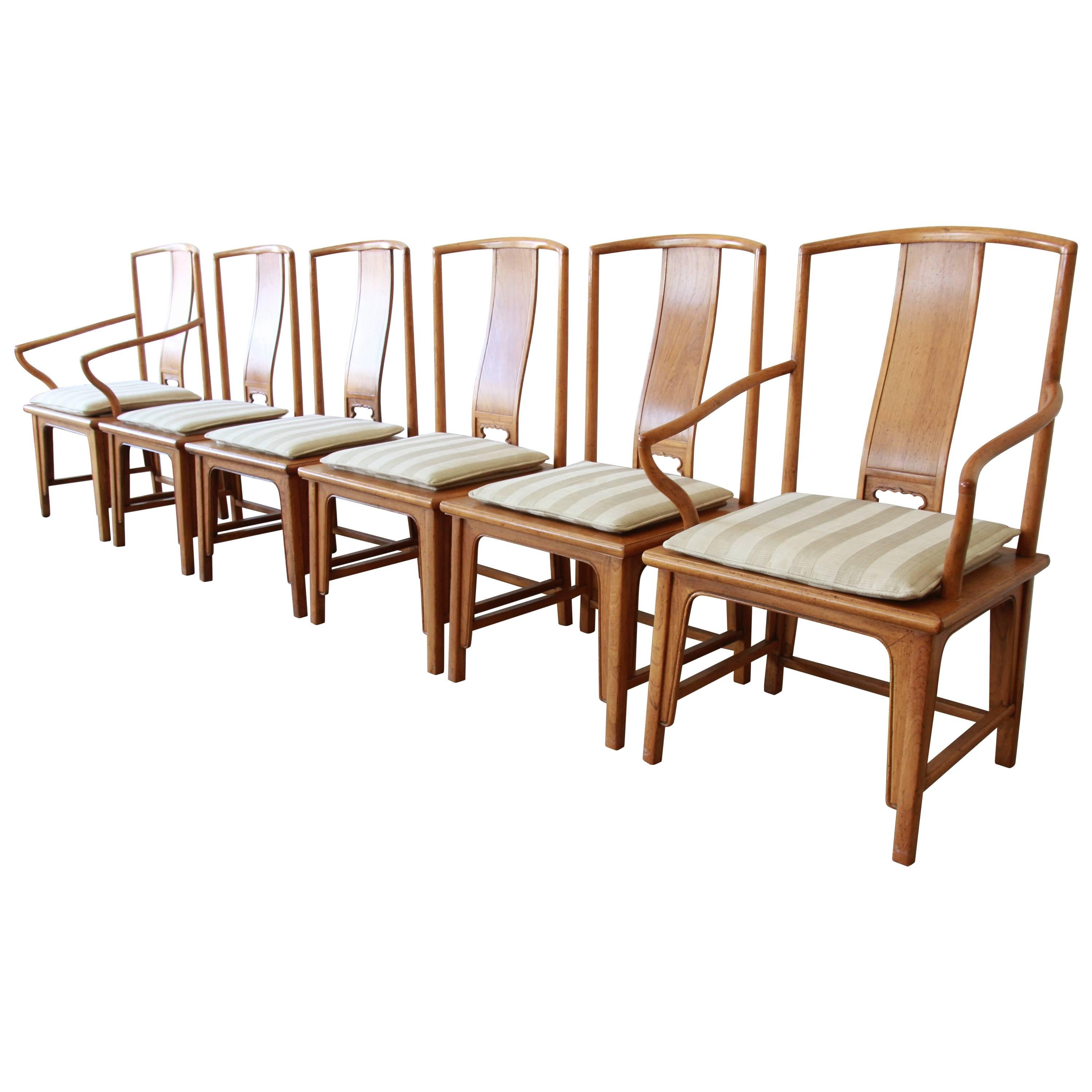 Baker Furniture Chinoiserie Hollywood Regency Ming Dining Chairs, Set of Six