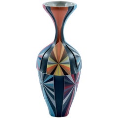Grey, Orange, Blue, and Red Color Fields Vessel in Porcelain by Peter Pincus