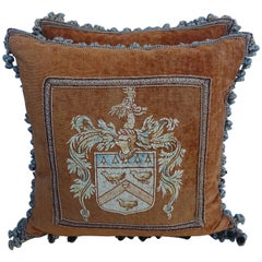 Pair of Painted Velvet Pillows with Shields