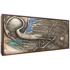 Ottaviani Silver and Enamel Rosewood Box with Bird Design, 1950s