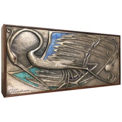 Ottaviani Silver and Enamel Rosewood Box with Bird Design, 1950s