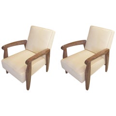 Custom Pair of Cerused Oak Lounge Chairs in the French 40s manner