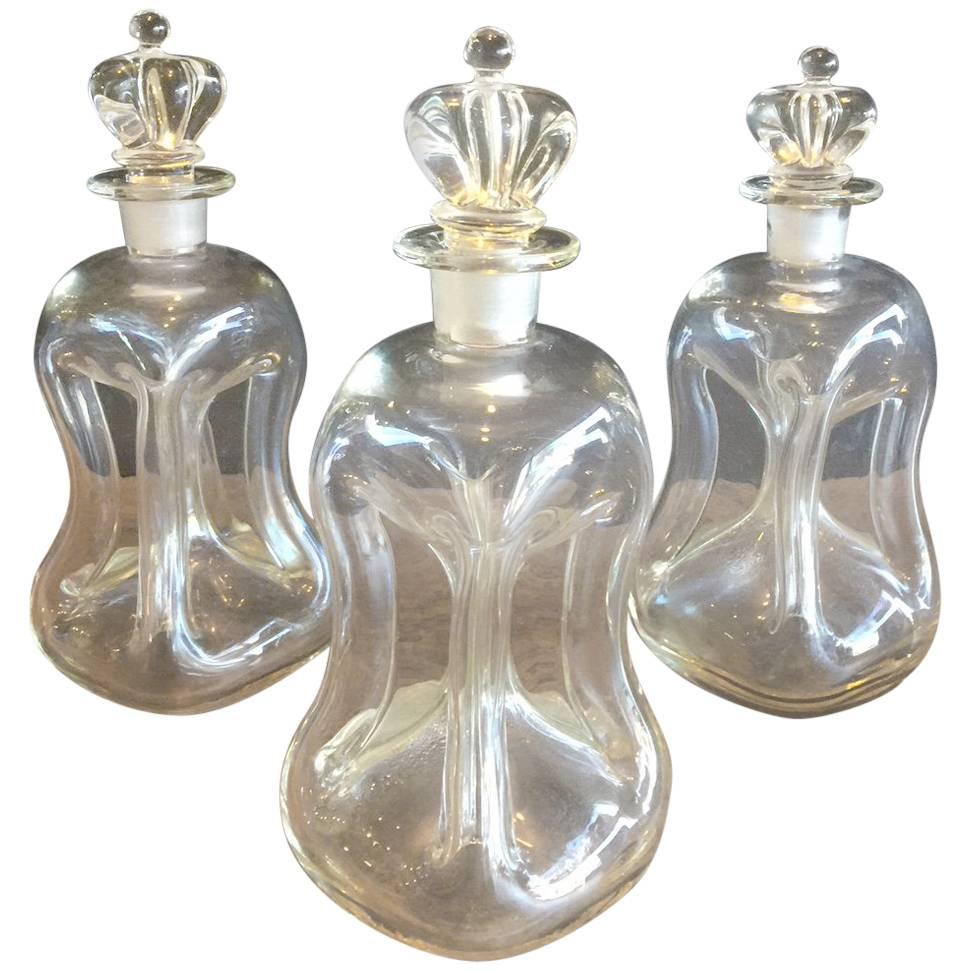 Set of Three Clear Glass Elsinore Kluck-Kluck Decanters by Holmegaard