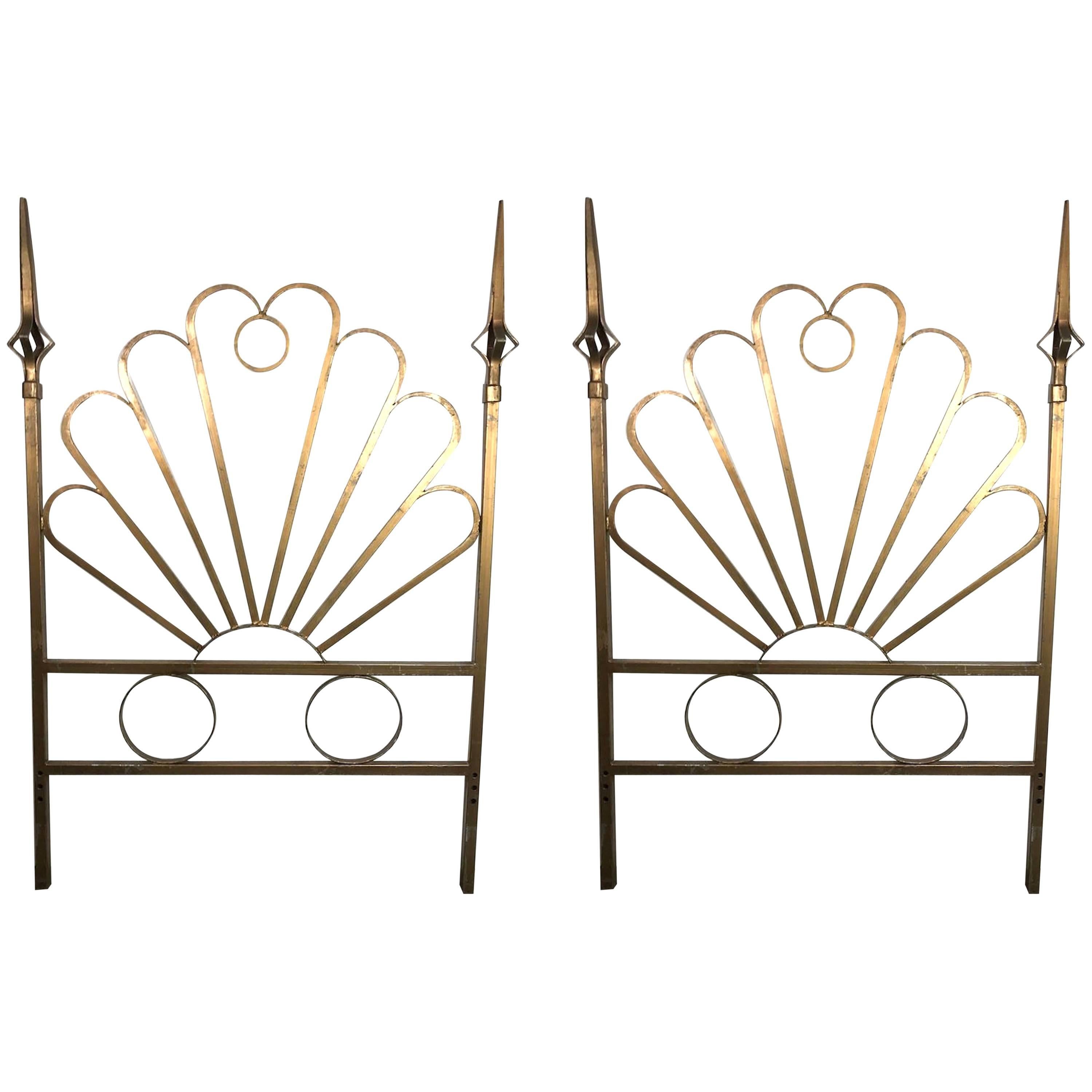 Pair of Hollywood Regency Gilt Twin Headboards For Sale