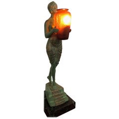 French Art Deco Illuminated Sculpture by Pierre Le Faguays