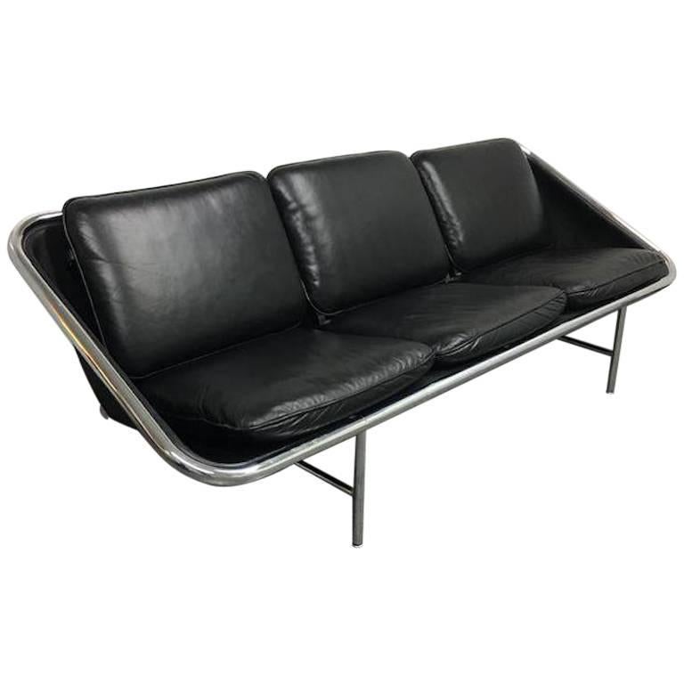 George Nelson Black Leather Chrome Sling Sofa by Herman Miller