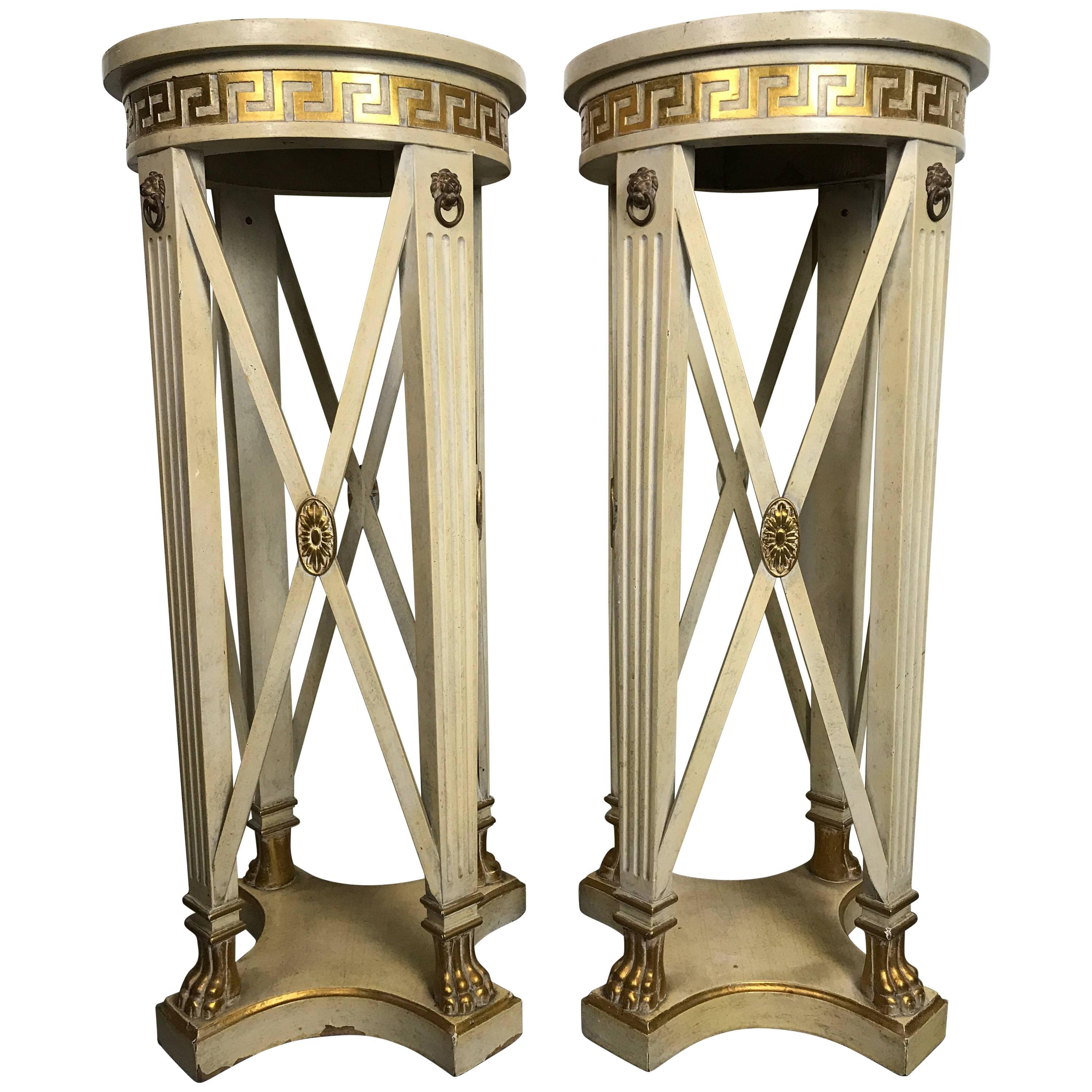 Pair of Regency Style Cream Painted Grosfeld House Pedestals For Sale
