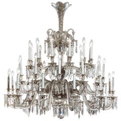 Antique 19th Century Neoclassical Baccarat Crystal and Glass 36-Light Chandelier