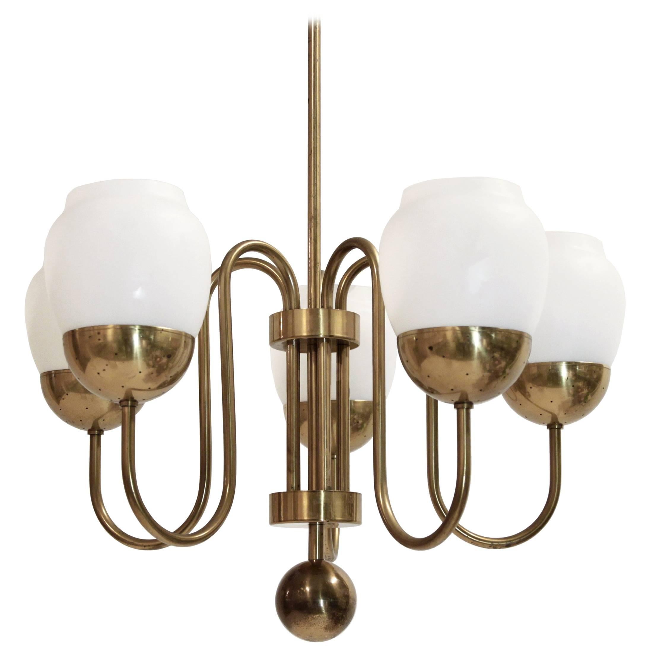 Midcentury Chandelier in Brass by Jonas Hidle for Høvik Verk, Norway, 1950s