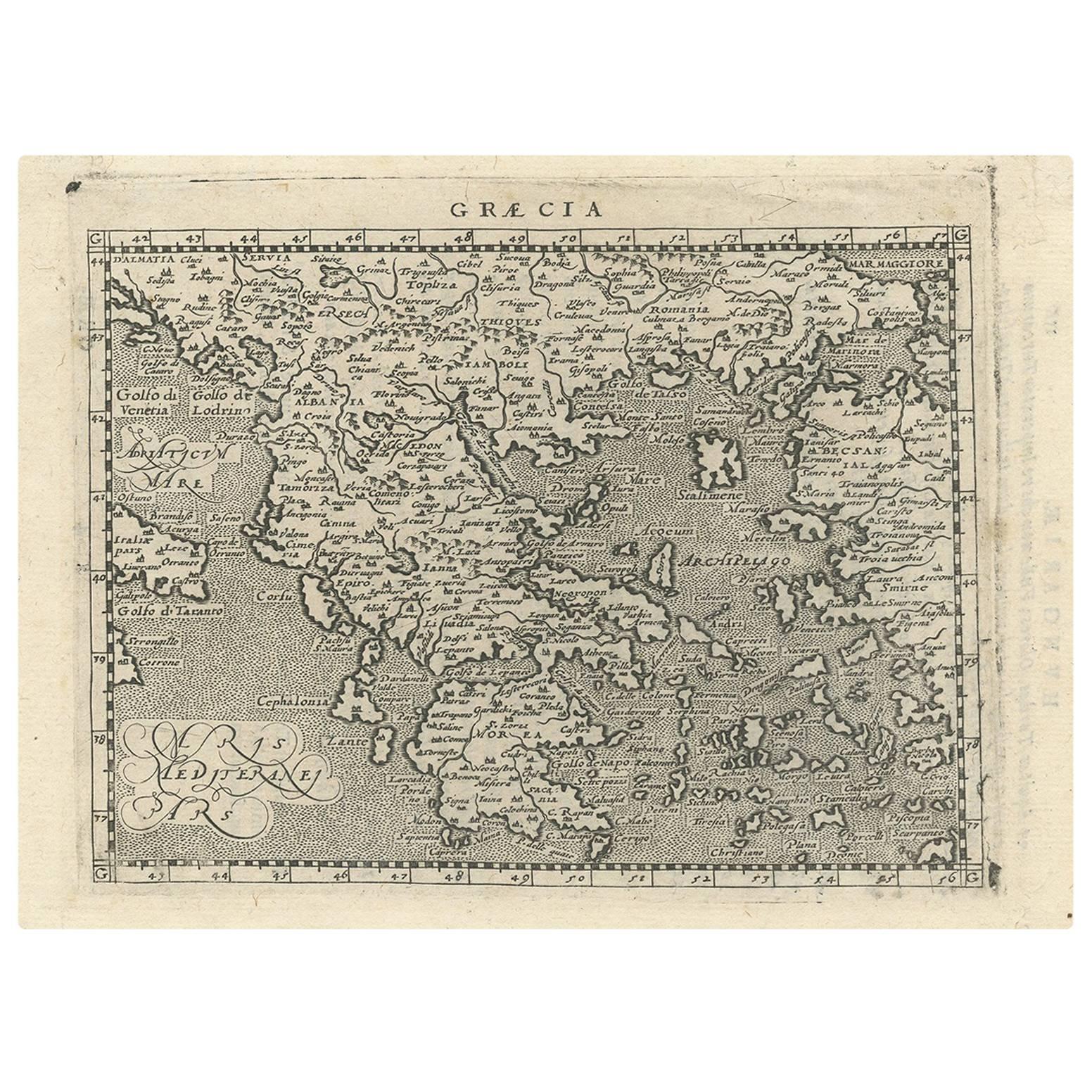 Antique Map of Greece by G. Magini, 1597