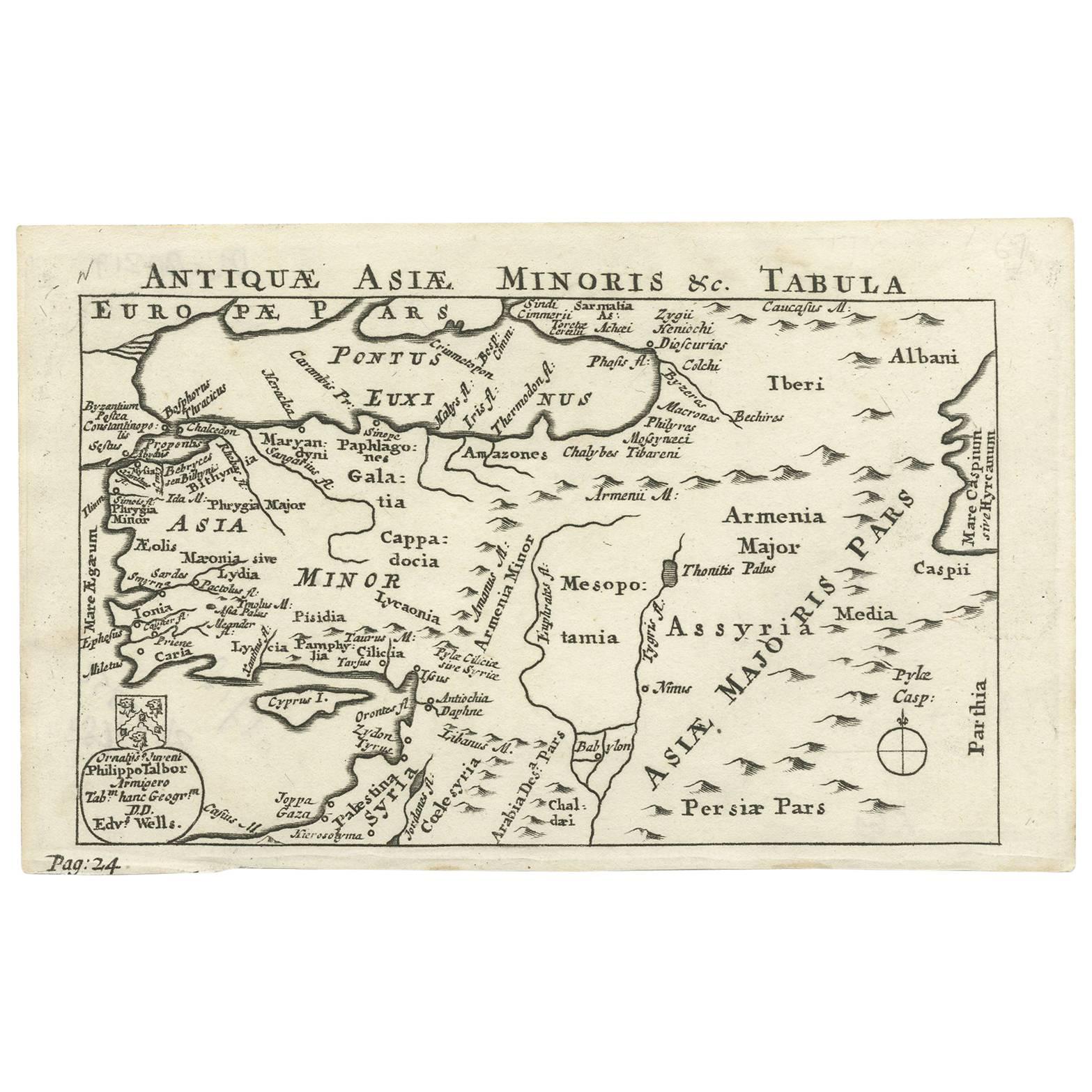 Nice Antique Map of Asia Minor, Turkey, circa 1718