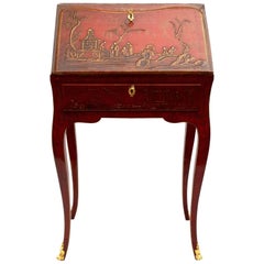 Chinese Red Lacquer Style Small Louis XV Style Slope Top Desk, circa 1900