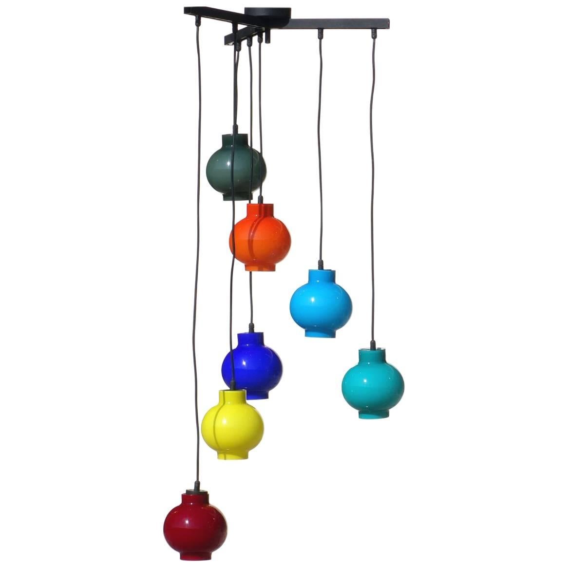 Vistosi Multi-Color Glass Pendant Midcentury 1950s Italian Design Ceiling Lamp