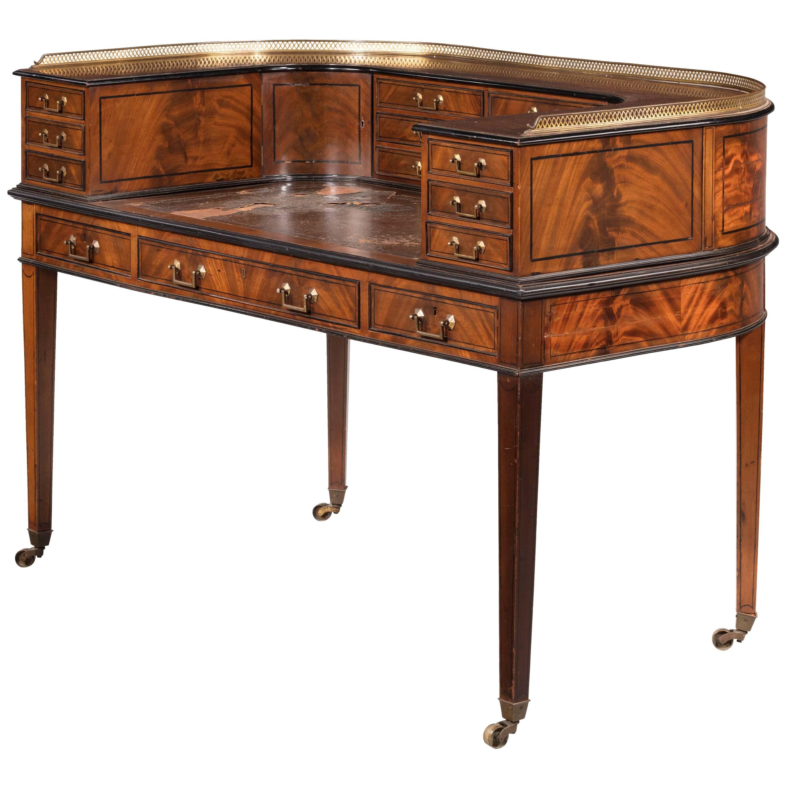 Late 19th Century Mahogany Carlton House Desk on Tapering Square Supports