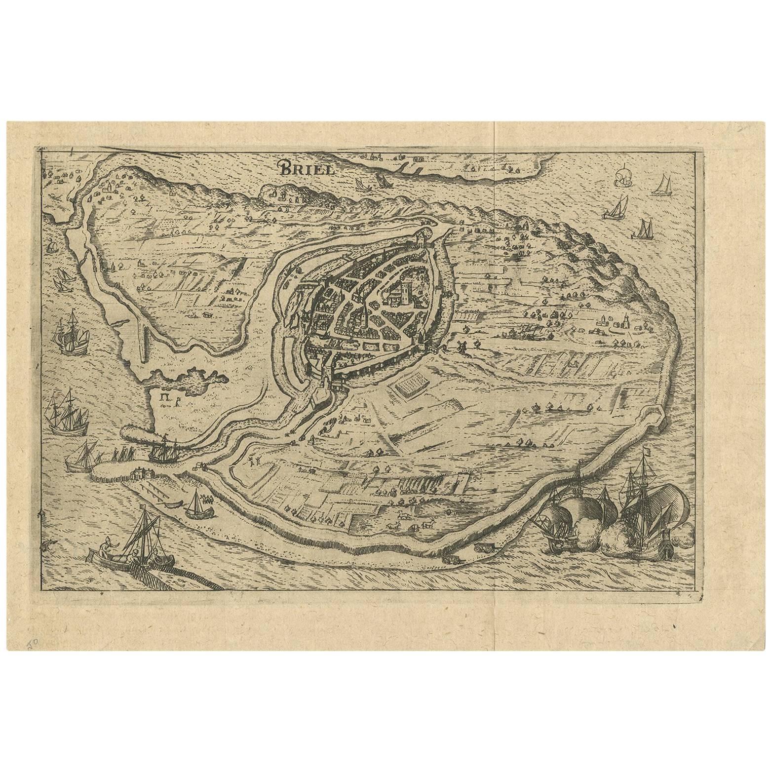 Carte ancienne de la ville de Brielle « aux Pays-Bas » par L. Guicciardini, 1625