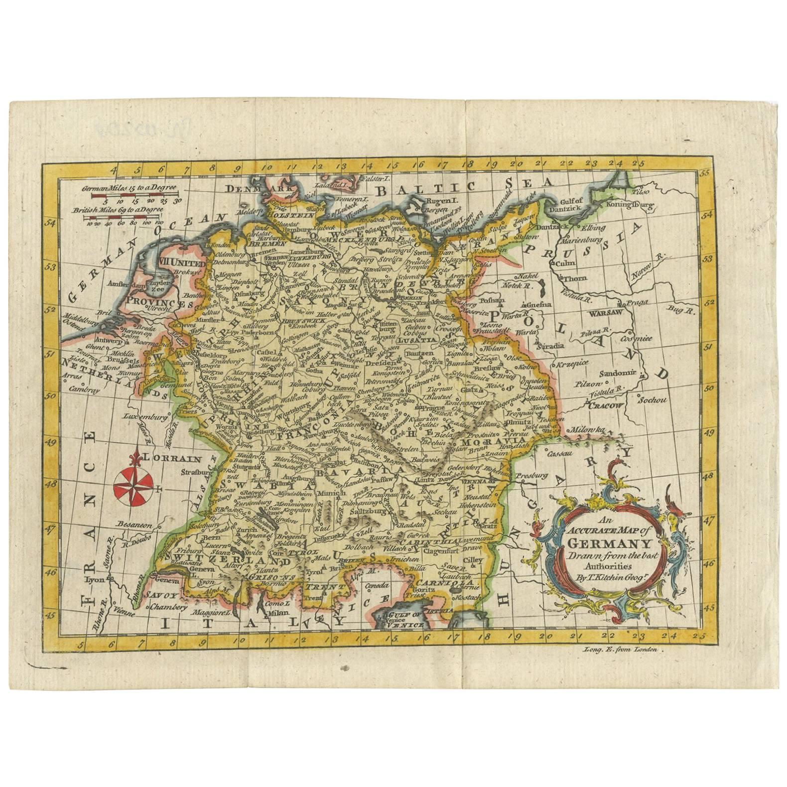 Carte ancienne d'Allemagne par T. Kitchin, datant d'environ 1770