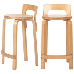 Pair of Alvar Aalto Bar Stools K65 Artek, 1930s