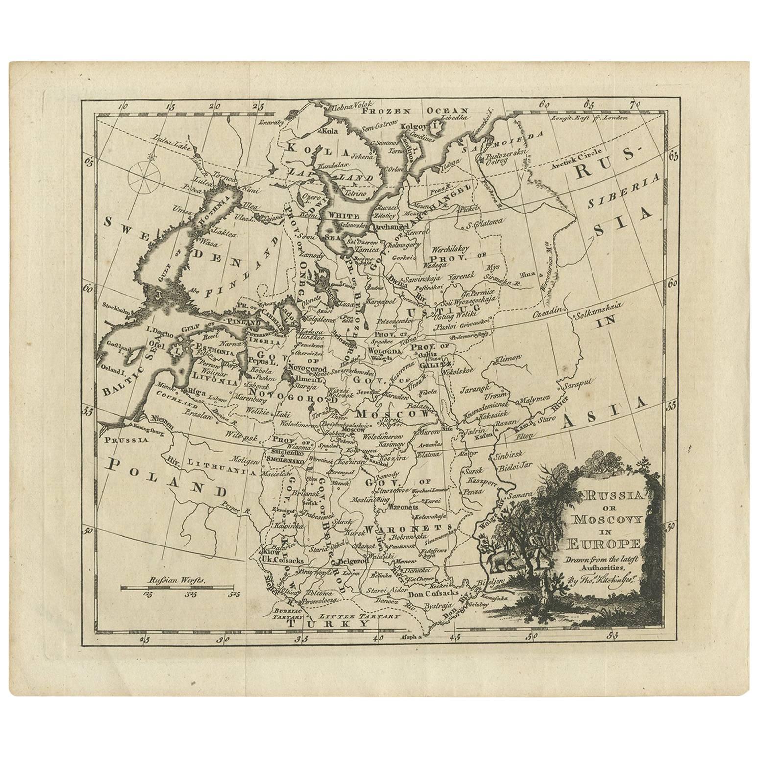 Carte ancienne de la Russie en Europe par T. Kitchin, datant d'environ 1770