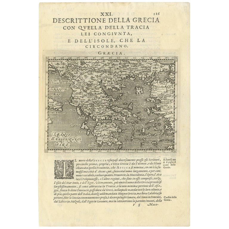 Antique Map of Greece by G. Porro, 1598 For Sale