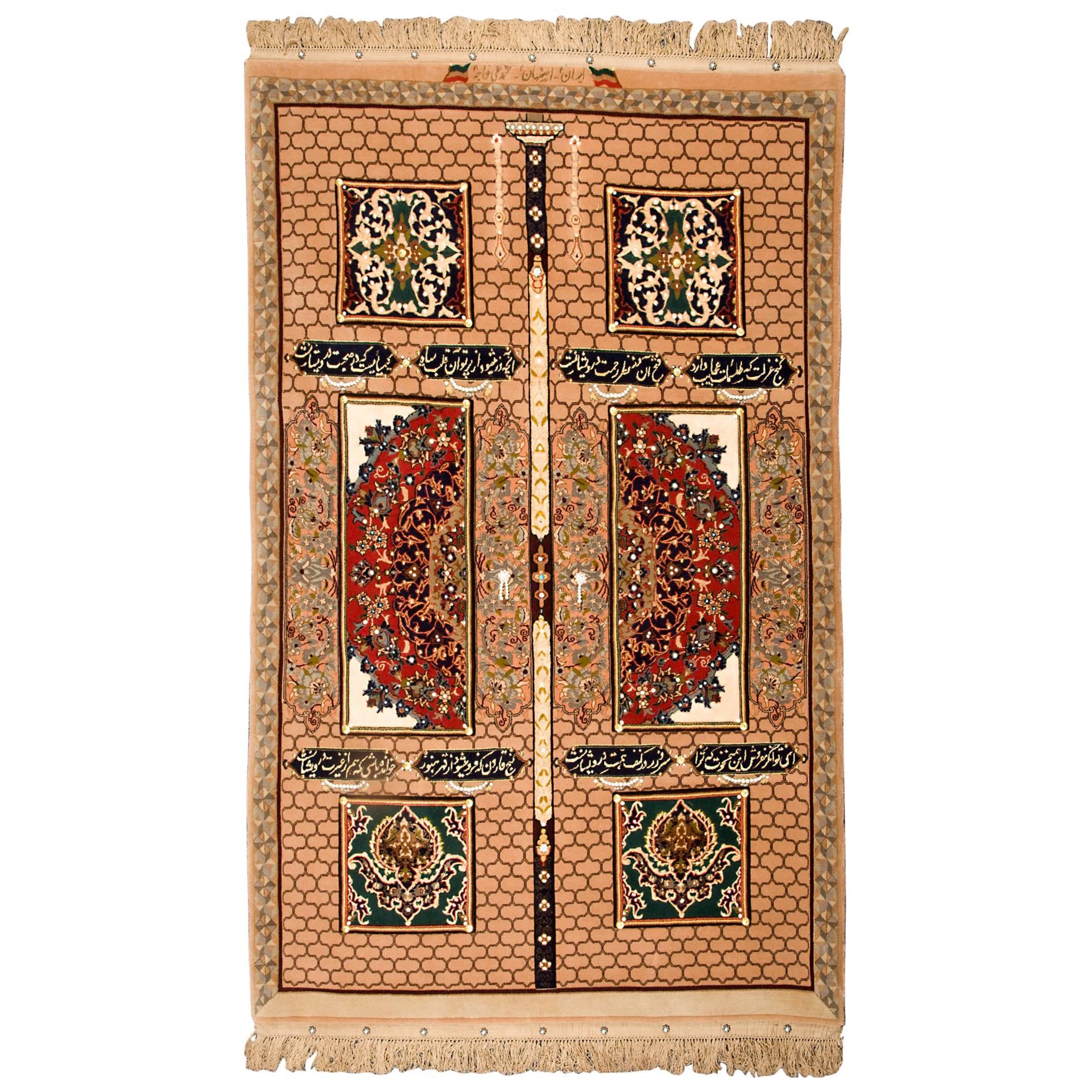 Very Beautiful, 20th Century Gold, Pearl and Precious Stone Isfahan Rug For Sale