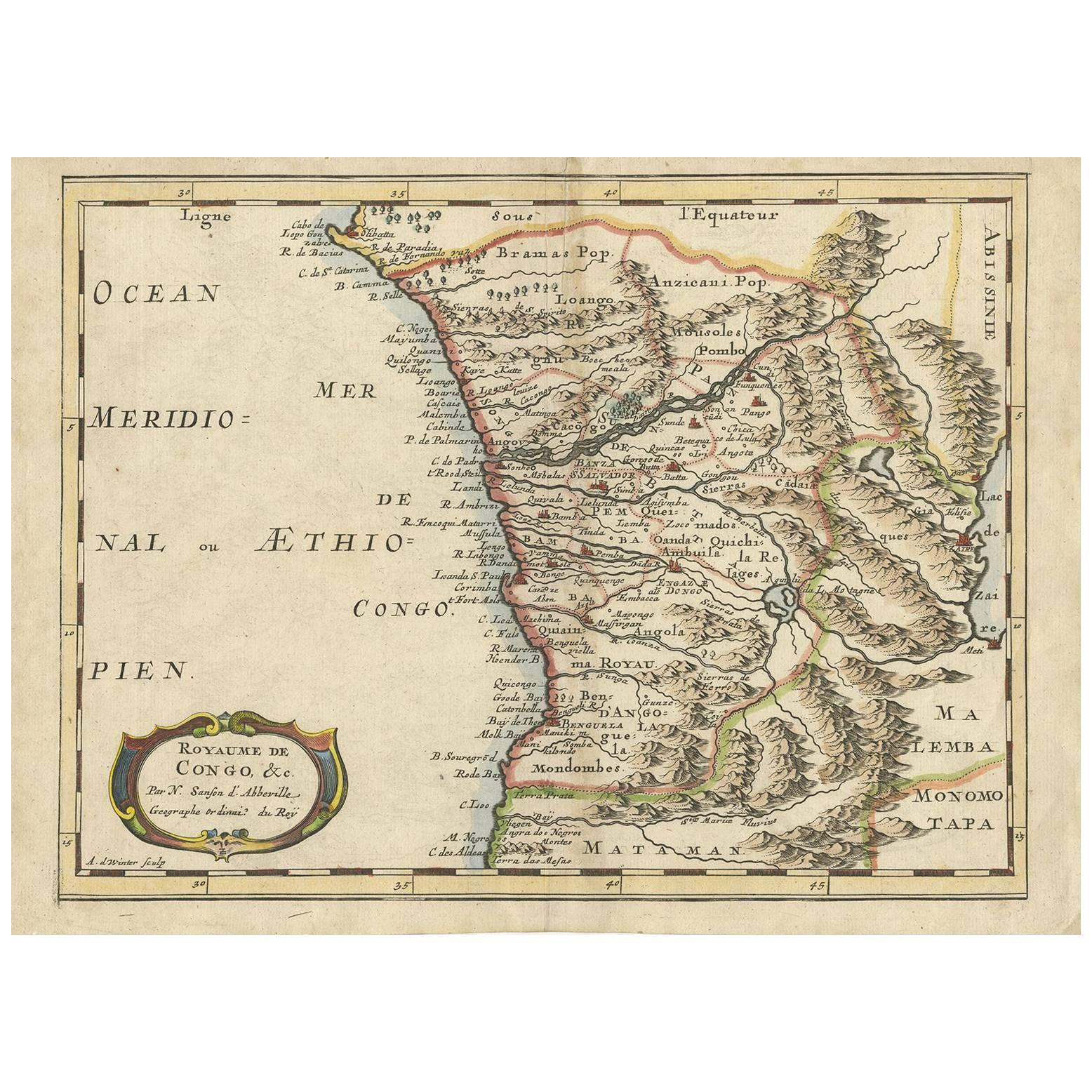 Antique Map of the Congo, Gabon and Angola by N. Sanson, circa 1700 For Sale