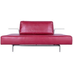 Rolf Benz Dono Designer Sofa Red Leather Three-Seat Couch Convenient Function