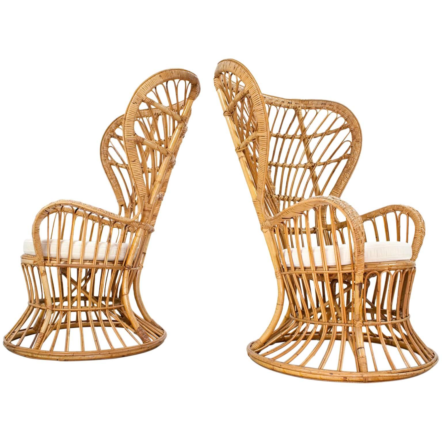 Handcrafted Rattan High Back Armchairs by Lio Carminati