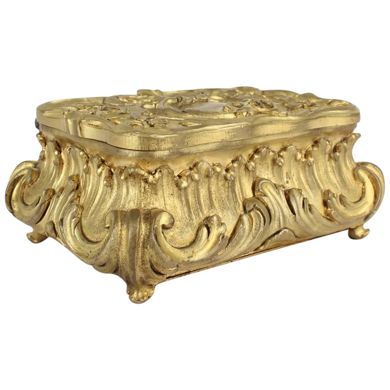 Antique Small Doré Gilt Bronze Table Box or Casket, 19th Century