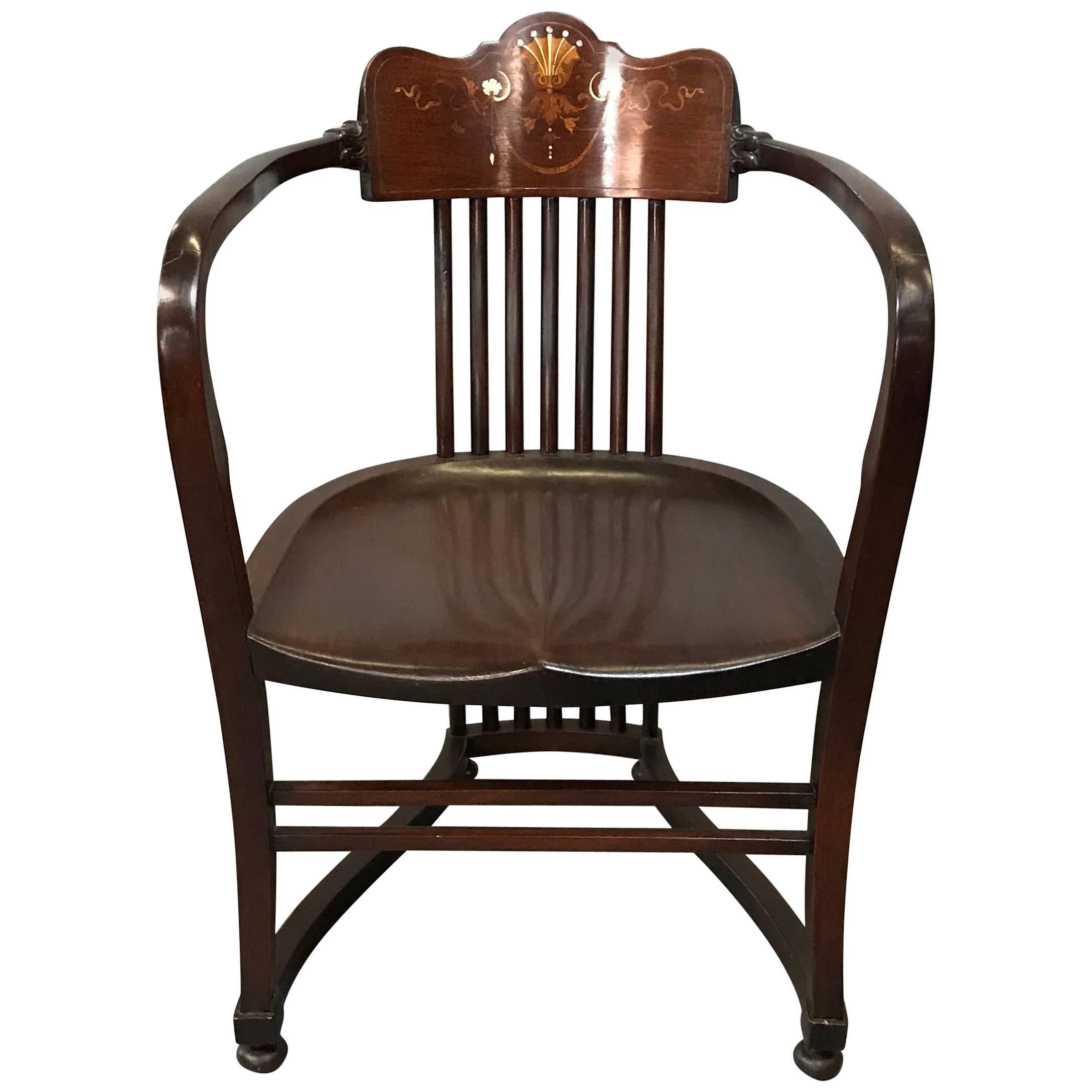 19th Century American Mahogany Armchair with Mother-of-Pearl Detail
