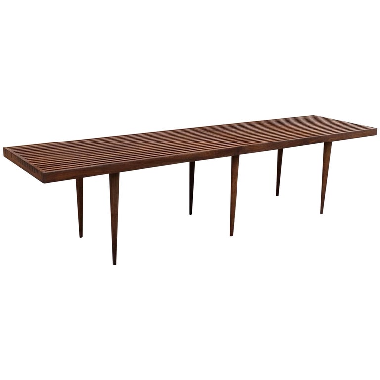 MidCentury Modern Long Slat Walnut Bench Coffee Table by Mel Smilow at
