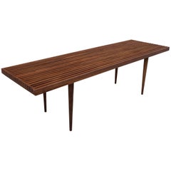 Mid-Century Modern Slat Walnut Coffee Table Bench by Mel Smilow