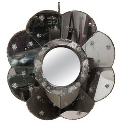 Unusual Murano Round Mirror, Italy, circa 1940