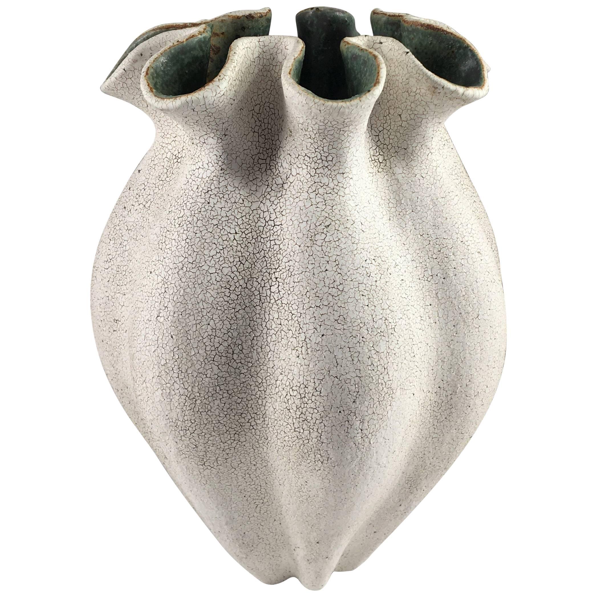 Contemporary Ceramic Ruffled Neck Vase No. 181 by Yumiko Kuga