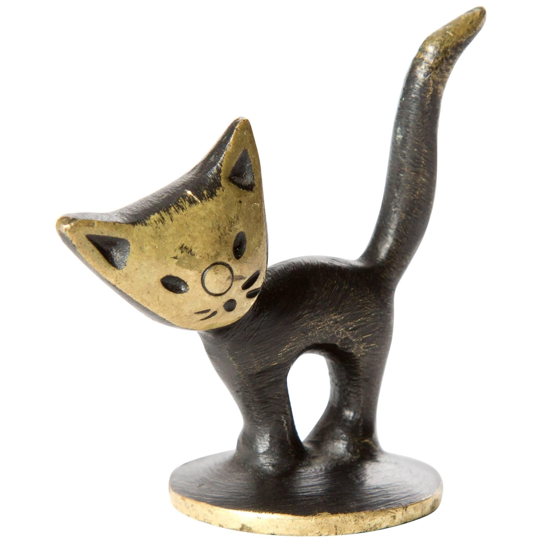 Brass Kitten Cat Walter Bosse Blackened Brass with Hertha Baller, Vienna For Sale