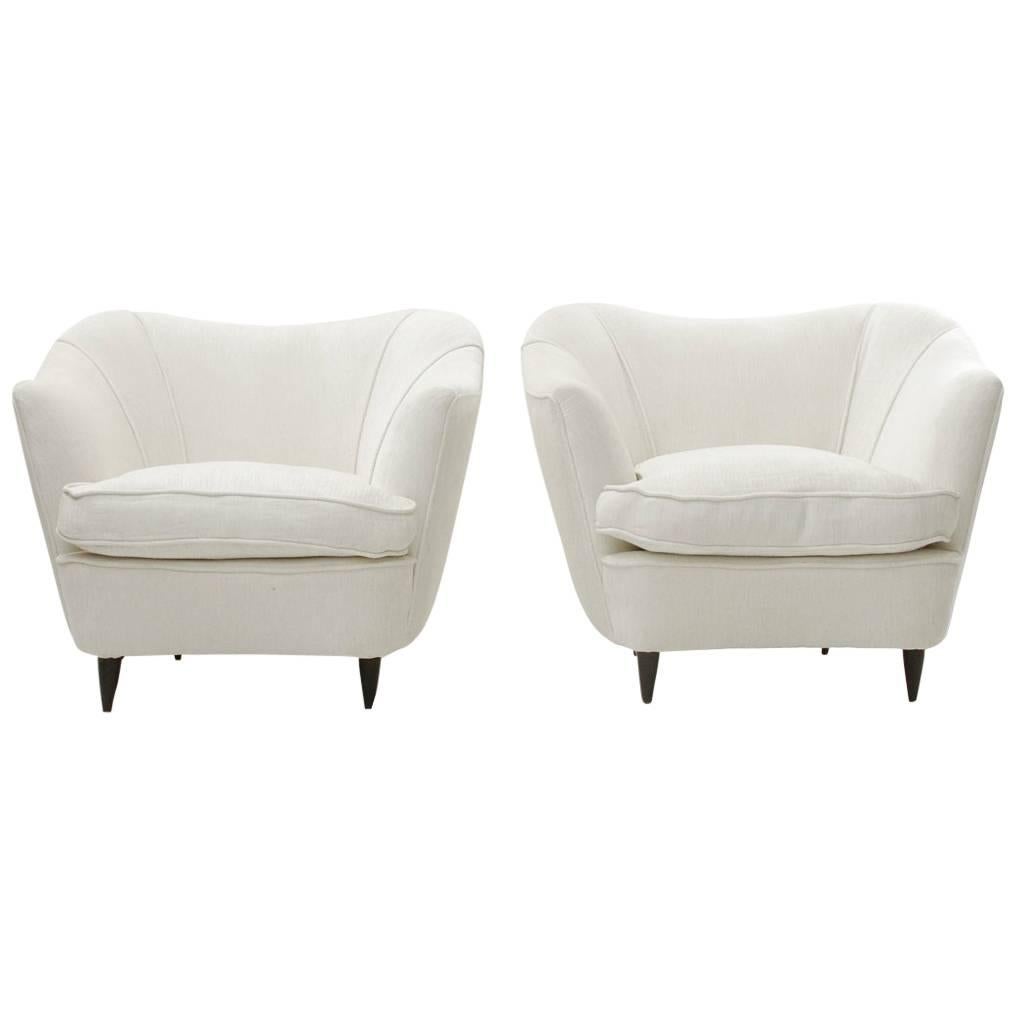Set of Two Italian White Velvet Armchair, 1950s