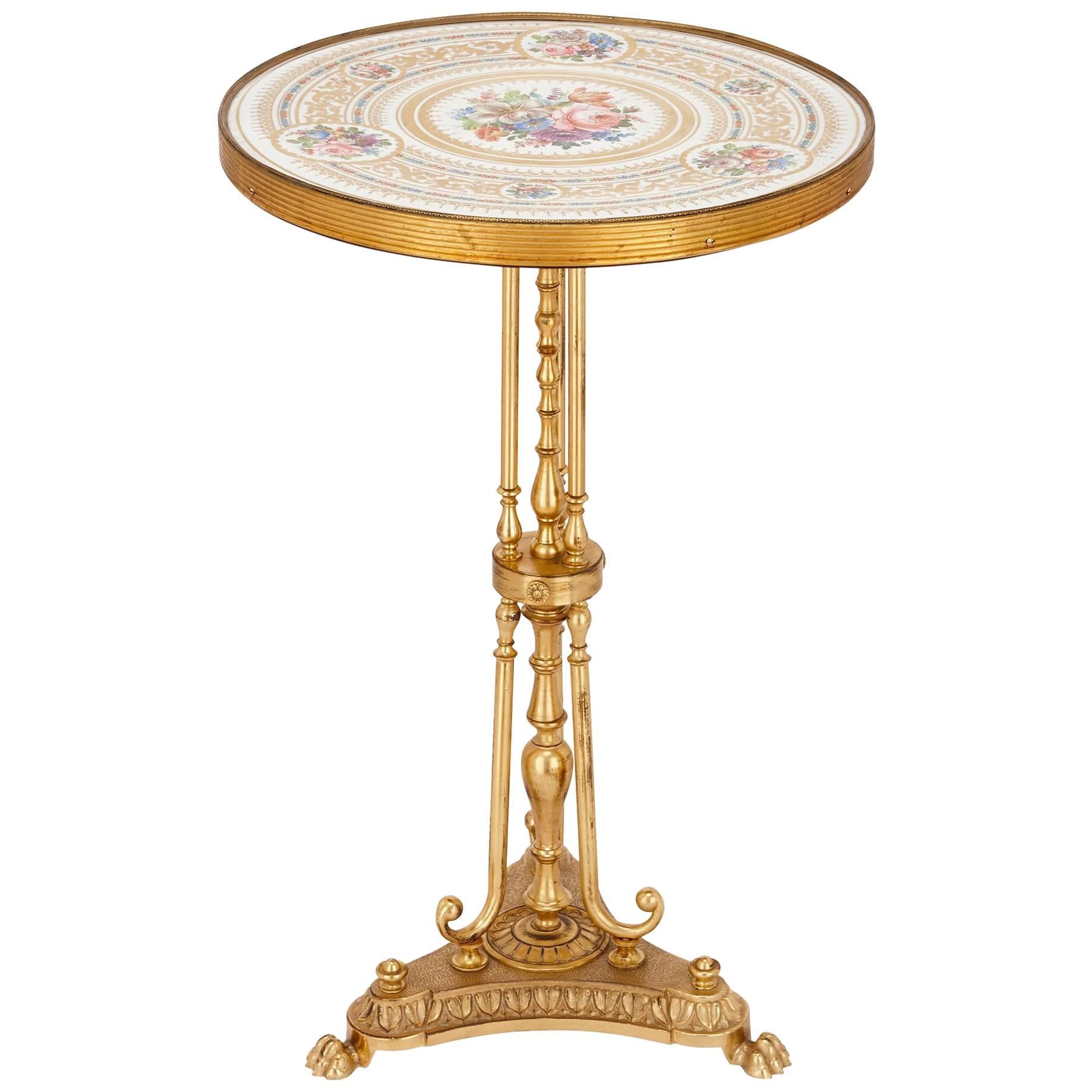 Antiker Gueridon-Tisch aus Porzellan und Goldbronze im Angebot
