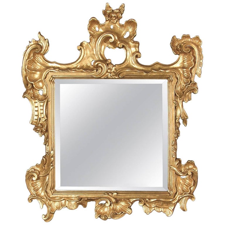 Square Mirror with Gold Leaf For Sale